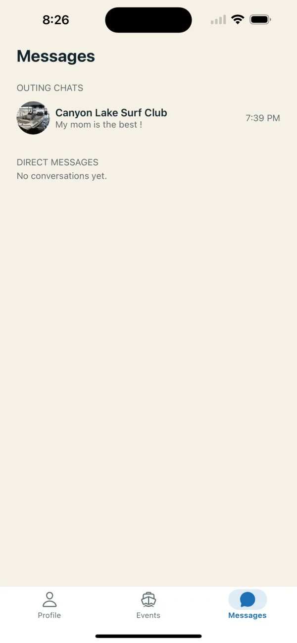 Messages screen showing an outing group chat
